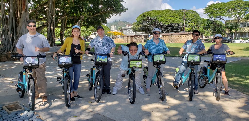 Employees of HIC enjoying a team Biki outing downtown